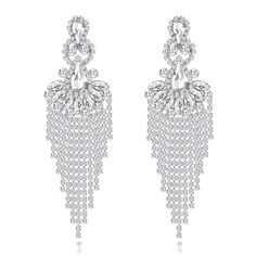 PRICES MAY VARY. ✦ MATERIAL ✦ These sparkle large crystal long tassel earring is made of 888 rhinestone and silver plated copper, hypoallergenic pierce stud, free of Lead and Nickel ✦ SAFE TO WEAR ✦ Size: 3.74" (L) * 1.14"(W),Weight:0.71oz. You can comfortably wear these pairs of rhinestone long competition sparkling tassel earrings all day long. These are safe for sensitive ears. LEAD-FREE,NICKEL-FREE,MERCURY-FREE AND HYPOALLERGENIC ✦ UNIQUE DESIGN ✦ Cascading layered tassel show unique, crysta Chandelier Long, Bridal Dangle Earrings, Earrings For Wedding, Tassel Earring, Long Tassel Earrings, Tassel Drop Earrings, Beautiful Chandelier, Large Crystals, Silver Rhinestone