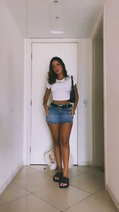 Jean Skirt Outfit Inspo Summer, Summer Outfits For Wide Shoulders, Spain Cruise Outfits, Classic Baddie Outfit, Denim Skirt Outfit Summer Street Style, Sundress Outfit Baddie, Oregon Outfits Summer, Casual Dinner Outfit Summer Simple, Jean Skirt Outfits Baddie