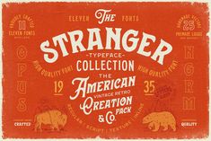 an orange and white poster with the words,'the stranger collection american creation & pack