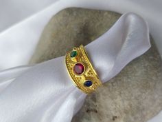 Byzantine Ring, Byzantine Rings, Colored Gems, Gem Stones, Multi Stone Ring, Gold Plated Silver, Vintage Gifts, Artisan Jewelry, Silver 925