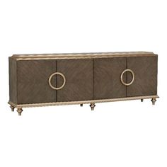 the sideboard is made from wood and has two brass handles on each side, one with