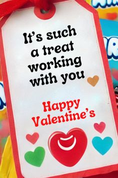 a valentine's day gift tag with the words it's such a treat working with you