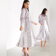 Brand New Never Been Worn - Sold Out Everywhere Party Sequin Dress, Embellished Midi Dress, Blouson Sleeve, Sequin Midi Dress, Pretty Prom Dresses, Asos Dresses, Lilac Color, Sleeve Midi Dress, Midi Dress With Sleeves