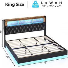 king size bed frame with led lights and headboard