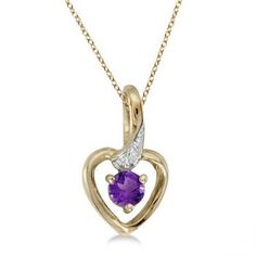 Amethyst and Diamond Heart Pendant Necklace 14k Yellow Gold-Allurez.com Fine Jewelry Heart Pendant Necklace With Prong Setting, Fine Jewelry Round Birthstone Necklace With Diamond Accents, 14k Gold Necklace With Diamond Accents And Round Stone, Round Birthstone Necklace With Diamond Accents, 14k Gold Necklace With Round Diamond Accents, Purple Diamond Necklace With Gemstone Accents, Purple Diamond Necklace With Diamond Accents, Diamond Heart Cut Birthstone Necklaces, Purple Amethyst Necklace With Diamond Accents