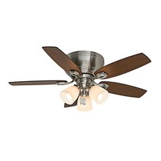 a ceiling fan with three light bulbs on it's blades and two small lights