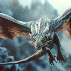 a dragon flying through the air with it's wings spread