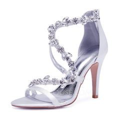 [61,00 €] Frauen Seide wie Satin Stöckel Absatz Peep-Toe Absatzschuhe Sandalen mit Strass Reißverschluss Kette Fall Sandals, Satin Wedding Shoes, Strappy High Heels Sandals, Sparkle Shoes, Crystal Sandals, Simple Shoes, Bridal Sandals, Strappy High Heels, Beautiful Sandals