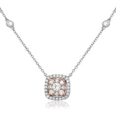 Roman & Jules 14K Rose & White Gold Diamond Cluster Necklace - 0.1 Carat Total Diamond Weight Diamond Cluster Necklace, White Gold Diamond Necklace, Graceful Movement, Eye Round, Round Diamond Setting, Diamond Birthstone, Enhance Your Beauty, White Gold Chains, Rose Gold Chain