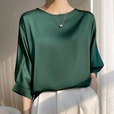 Lasaky - Satin Silk Blouse with Loose Design and Chiffon Top Satin Silk Top, Satin T Shirt, Satin Top, Loose Blouse, Satin Silk, Chiffon Blouse, Blouse Patterns, Chiffon Top, In Summer