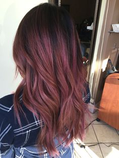 Copper And Purple Balayage, Rose Hair Color, Dark Pink Hair, Fall Hair Color For Brunettes, Spring Hair, Red Highlights, Dark Rose