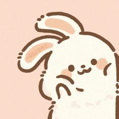 a drawing of a white rabbit on a pink background