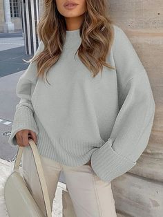 Women's Oversized Crewneck Long Sleeve Fuzzy Knit Casual Chunky Warm 2024 Fall Pullover Sweaters Top Trendy Outfits fall fashion, fall outfit inspo, outfit inspo, fit inspo, fall transition outfits, outfit inspiration, school outfits, university outfits, high school outfits, sweaters, fall sweaters Baby Blue Sweater Outfit, Blue Sweater Outfit, Fall Pullover Sweaters, Baby Blue Sweater, Lantern Sleeve Sweater, Oversize Pullover, Oversized Sweater Women, Pull Oversize, Oversized Crewneck