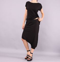 Woman Pants Black skirt pants Extravagant pants Harem Casual Long Skirt For Night Out, Fitted Black Harem Pants For Summer, Black Drop Crotch Bottoms For Summer, Versatile Black Long Skirt, Black Harem Bottoms For Spring, Fitted Casual Harem Pants With Drop Crotch, Woman Pants, Womens Trousers, Pants Loose