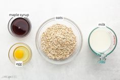 ingredients to make oatmeal and milk in bowls