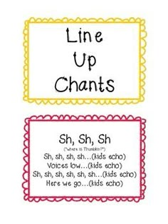 This is a set of 8 fun and engaging chants, songs and poems to help you get your students lined up and out the door! Turn a frustrating time into a fun productive one with these fun ways to quiet your kiddos! You can print them on cardstock, add a ring in the top corner and hang them by your door-... Ready For The Hall Chant, Line Up Preschool Ideas, Hallway Chants Lining Up, Hallway Songs Kindergarten, Line Up Spots On Floor Preschool, Preschool Welcome Songs, Shape Rhymes