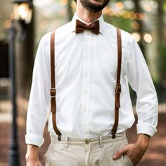 The Mr. Baker Fine Leather Bow Tie - Men's Bowtie - Men's Fashion Mr Baker, Leather Suspenders Men, Bow Tie Groom, Rustic Wedding Groomsmen, Ideas Matrimonio, Groom Suit Grey, Wedding March, North Alabama, Leather Bow Tie