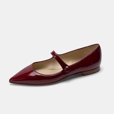 Pointy toe Mary Jane flat in red Pointy Flats, Artisan Fashion, Red Flats, Mary Jane Flats, Mule Sandals, Sandals For Sale, Leather Cover, Deep Red, Luxury Shoes