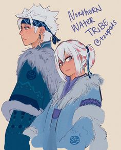 two anime characters are standing next to each other, one is wearing a fur coat and the other has white hair