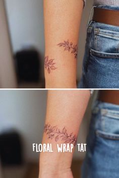 two images show the same tattoo on one arm and the other with flowers on it