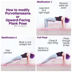 a woman doing yoga poses with the words how to motivnasana or upward - facing plank pose