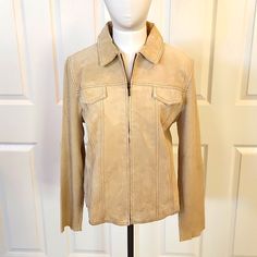 Coldwater Creek Suede Jacket 100% Leather Shell And Knitt Arm Jacket! Absolutely Beautiful Tan Suede Leather Jacket/ Perfect For Fall! Brand New/ Without Tags! 100% Leather Shell Knit Arms And Back 69% Acrylic / 31% Wool! Size Petite 12 Bust: 21 Inches Length: 23.5 Inches (N13) Fitted Beige Leather Jacket Casual Style, Fitted Beige Leather Jacket, Casual Style, Beige Fitted Leather Jacket, Fine Creek Leather Jackets, Fitted Beige Leather Outerwear, Fitted Beige Leather Jacket With Pockets, Beige Leather Outerwear With Zipper Closure, Vintage Beige Leather Outerwear, Spring Single-breasted Suede Outerwear