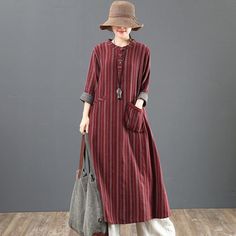 Item Code: 2028383207486Material: 95% CottonSeason: SpringStyle: CasualCollar:StandClosure Type:PulloversPattern Type:StripeDecoration: Pockets,ButtonClothing Placket: A-LineSleeve Length: Long SleeveSleeve Style: RegularDress Length: Mid-CalfSilhouette: Loose Size M(fit for EU36-38,US6-8,UK8-12,AU8-12,NZ8-12)Shoulder: 42.00 cm/ 16.54 "Bust: 102.00 cm/ 40.16 "Length: 114.00 cm/ 44.88 "Sleeve Length: 52.00 cm/ 20.47 "Cuff: 51.00 cm/ 20.08 "Waist: 118.00 cm/ 46.46 "Hem: 164.00 cm/ 64.57 "Size L(fi Casual Long Striped Dresses, Red Maxi Dress For Fall Beach Occasion, Red Maxi Dress For Beach In Fall, Red Long Sleeve Cotton Dress, Casual Red Maxi Dress With Pockets, Casual Red Long Maxi Dress, Red Maxi Dresses With Pockets, Red Long Sleeve Cotton Maxi Dress, Red Spring Maxi Dress With Pockets