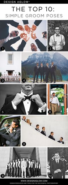 the top 10 simple groom poses for men in suits and tuxedos, with images from