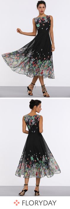 Floral sleeveless midi X-line dress, fashion dress, gorgeous. Dress With Flowers, Woman In Black, Mob Dresses, Skirt Maxi, Linnet, Groom Dress, Printed Maxi, Dress Ideas