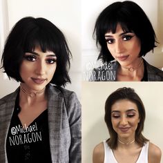 French Bob Before And After, Bangs Big Nose, Fringe Before And After, Bangs Before And After, Bob With Short Bangs, Before And After Bangs, French Bobs, Short Bob With Fringe, Short Bob With Bangs