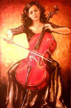 a painting of a woman playing the cello