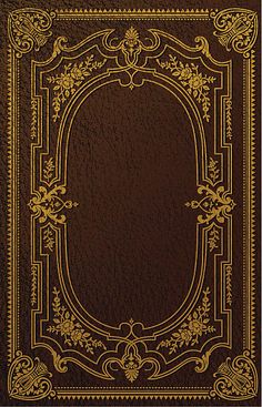 a brown book with gold trimming and an ornate frame