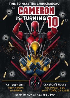 a flyer for a deadpool birthday party