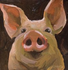 an oil painting of a pig's face