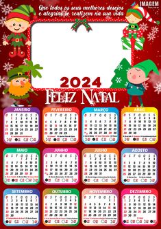 a calendar for the new year with elves and snowflakes on it, in spanish