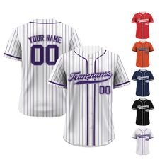 Pinstripe Custom Baseball Jersey is a stylish and functional piece that ensuring a comfortable fit for groups, individuals, couples, teams, or anyone who loves Baseball fashionable and sporty vibe. From casual outings to intense gameplay, this baseball jersey always guarantees both style and performance. If you have any other design ideas, or any changes to the jersey details, simply share an image and we will create a visual representation for you to confirm. ⚾FEATURES - Personalized with your Purple Jersey, Custom Baseball Jersey, Baseball Jersey Shirt, Baseball Fan, Visual Representation, Jersey Design, Baseball Jersey, Baseball Jerseys, Jersey Shirt