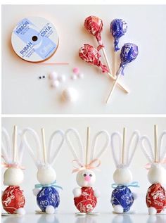 some candy lollipops are in the shape of rabbits