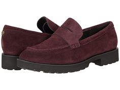 Cole Haan Newburg Lug Loafer - Women's Shoes : Waterproof Pinot Agora Suede : Create chic office looks with the Cole Haan Newburg Lug Loafer. Loafer silhouette with chunky sole. Suede or leather upper with stitch detail. Breathable man-made lining and cushioned insole. Durable, lugged synthetic outsole. Imported. Measurements: Heel Height: 1 in Weight: 10 oz Product measurements were taken using size 9, width B - Medium. Please note that measurements may vary by size. Weight of footwear is based Trendy Womens Shoes, Suede Oxfords, Women's Slip On Shoes, Leather Loafer Shoes, Cole Haan Women, Chic Office, Womens Ballet Flats, Penny Loafer, Plum Color