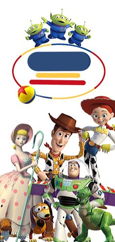 the characters from toy story are posed in front of an empty speech bubble that says,