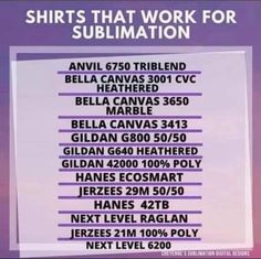 an advertisement for the shirt that work for sublimation is shown in purple and white