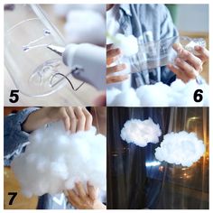 four pictures showing how to make clouds in different stages of formation, including water and steam