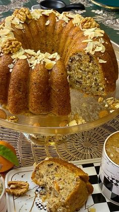 a bundt cake with slices cut out and ready to be eaten