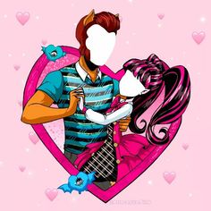 an image of a man and woman in the shape of a heart with pink background