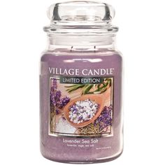 lavender sea salt candle in a glass jar