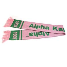 Alpha Kappa Alpha colors and letters are on this beautiful scarf that matches our texting gloves and beanie hats perfectly!  Heavy, knit scarf with jacquard printing on both sides.  Approximately 70""L X 6.5""W (including fringe). 100% Acrylic. Aka Sorority Gifts, Sorority Art, Sorority Jewelry, Texting Gloves, Sorority Sweatshirts, Aka Sorority, Chic Scarves, Alpha Kappa Alpha Sorority, Cozy Accessories