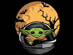 the child yoda is sitting in an astronaut's helmet