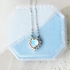 "Our current turnaround time for regular orders is 6-8 weeks. For urgent orders, please shop our Ready-to-Ship collection below (7-10 business days): https://michellia.com/collections/ready-to-ship (please copy and paste into browser) -------- 「Cordelia」- Heart of the Sea necklace, in Moonstone | N4006 \"You've got eyes of the stars and heart of the sea. Come, come away with me.\" ♥ Product Summary ♥ Main Stone: Natural Moonstone, Heart Shape Faceted Cut, 6mm*6mm Accent Stone: Genuine Diamonds, Fine Jewelry Heart Pendant For Wedding, Celestial Pendant Jewelry For Wedding, Gemstone Necklaces For Wedding And Valentine's Day, Gemstone Necklace For Wedding On Valentine's Day, Exquisite Heart-shaped Wedding Jewelry, Heart-shaped Gemstone Necklaces For Weddings, Elegant Rose Gold Moonstone Jewelry, Luxury Heart Pendant Jewelry For Wedding, White Heart Cut Necklace For Wedding