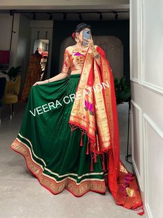 Green Color Plain With Paithani Lace Border Vichitra Silk Lehenga Choli, Paithani Half Saree Lehenga Choli, Lehenga For Women's, Half Sarees by VeeraCreation19 on Etsy Paithani Half Saree, Paithani Dupatta, Tassels Dupatta, Lehenga Stitching, Silk Lehenga Choli, Half Saree Lehenga, Half Sarees, Saree Lehenga, Color Plain