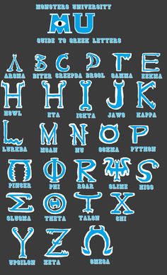 the alphabet is made up of letters and numbers in blue on a black background with white lettering