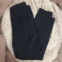 Dark Blue/Navy Ankle Slacks. Nwt. Never Worn. Elastic Around Inside Waist. Navy Fitted Dress Pants For Work, Navy Straight Leg Dress Pants For Work, H&m High-waisted Pants For Work, H&m High-waisted Workwear Bottoms, H&m Tapered Leg Work Pants, H&m Fitted Bottoms For Business Casual, H&m Straight Leg Work Pants, H&m Trousers For Workwear, H&m Trousers For Business Casual